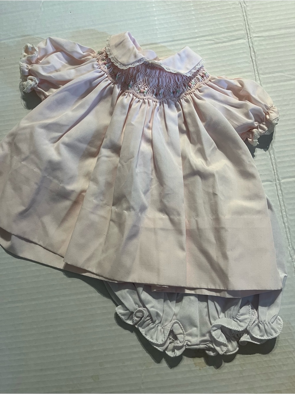 Vintage Petit Ami Light Pink Bishop hand smoked & embroidered Dress